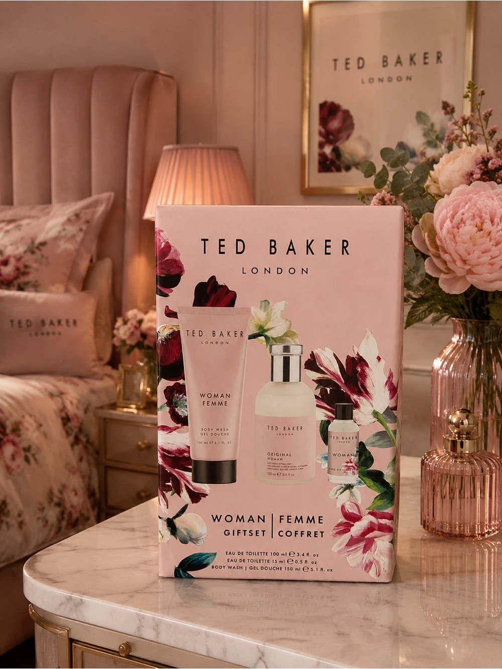 Ted Baker London Pink Floral Woman Femme Bath and Body 3pc Gift Set
